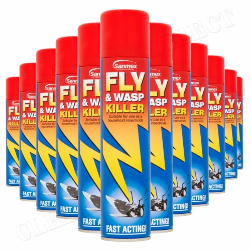 12 x Sanmex Fly & Wasp Killer Spray 300ml Household Insectide Power Pest Control