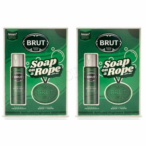 2 x BRUT DEODORANT & SOAP ON A ROPE MEN'S BOXED CHRISTMAS GIFT SET SPECIAL EDT