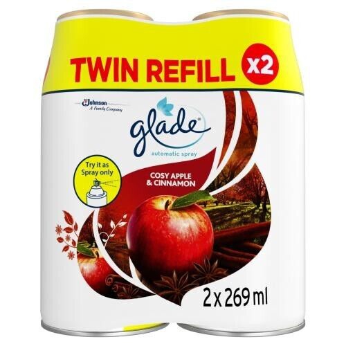 2 x Glade Spiced Apple & Cinnamon Scent Twin Pack Automatic Spray Refill 269ml