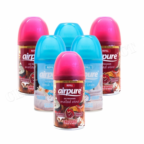 6 X AIRPURE FRESHMATIC AUTOMATIC SPRAY REFILLS 250ML  LINEN & MULLED WINE