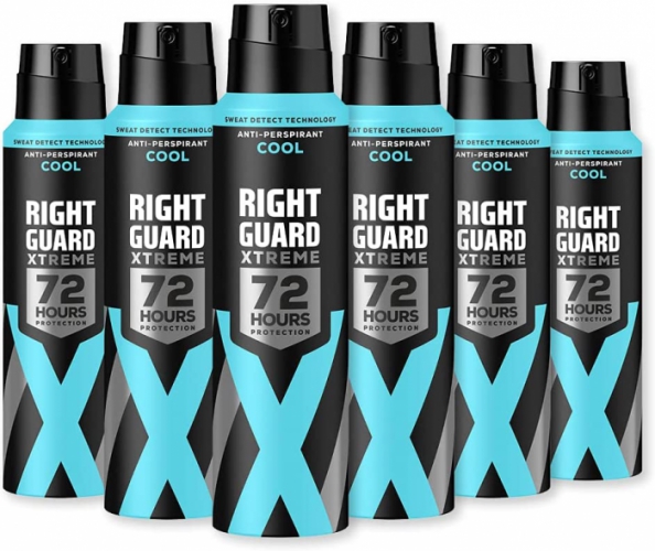 6 x RIGHT GUARD XTREME COOL 72hr PROTECTION ANTI-PERSPIRANT SPRAY 150ml