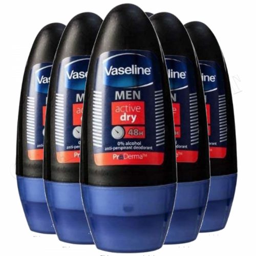 6 x Vaseline Men ACTIVE DRY 48H Roll-On Anti-Perspirant Deodorant 50ml