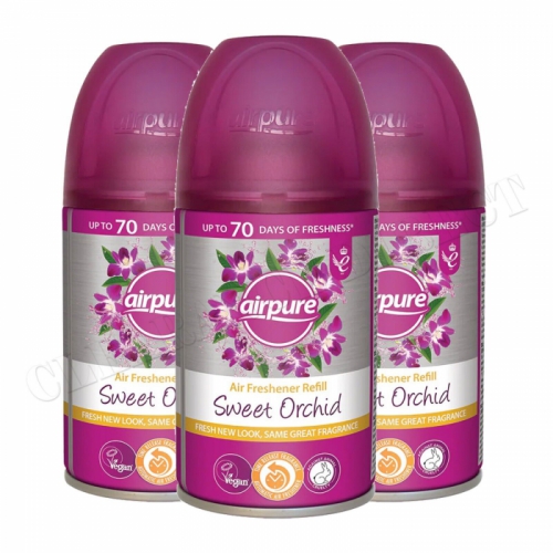 AIRPURE AIR FRESHNER AUTOMATIC SPRAY REFILLS 250ML SWEET ORCHID x 3