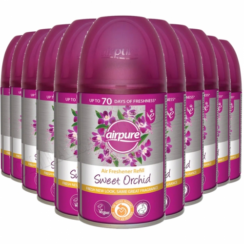 AIRPURE AIR FRESHNER AUTOMATIC SPRAY REFILLS SWEET ORCHID 250 ML X 12