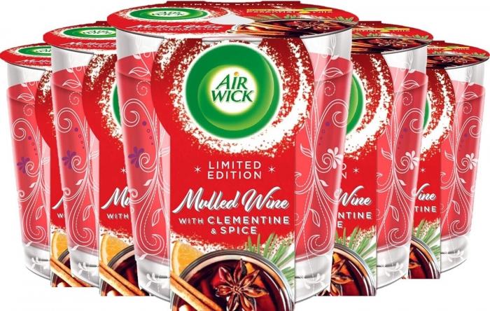Air Wick Essential Oils Candle Air Freshener Mulled Wine Scent, 6 Candles x 105g
