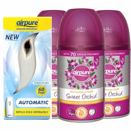 Airpure Air Freshner Automatic Spray Machine +3 x Fragrance Refills Sweet Orchid