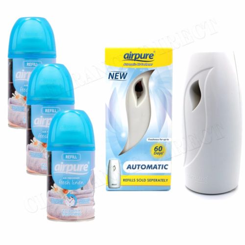 Airpure Air Freshner Automatic Spray Machine 3 x Fragrances Refills Fresh Linen