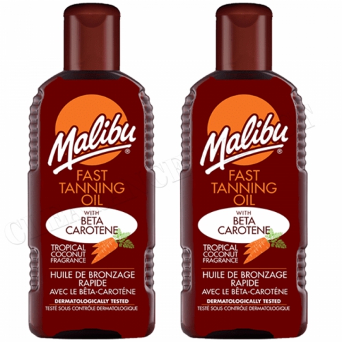 Malibu Fast Tanning Oil With Beta Carotene SPF 0 With Vitamin E Tropical 200ml x 2