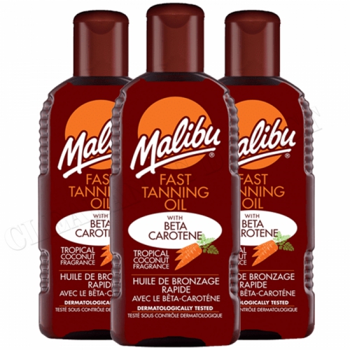 Malibu Fast Tanning Oil With Beta Carotene SPF 0 With Vitamin E Tropical 200ml x 3